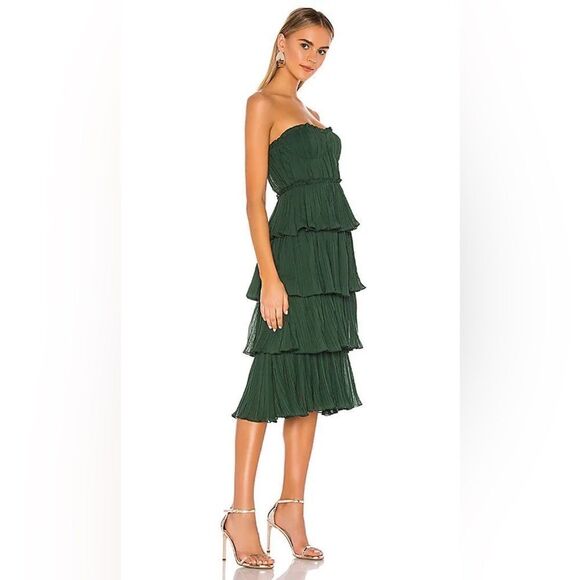 Lovers and Friends Alex Midi Emerald Green Dress Strapless Size S - Picture 3 of 10